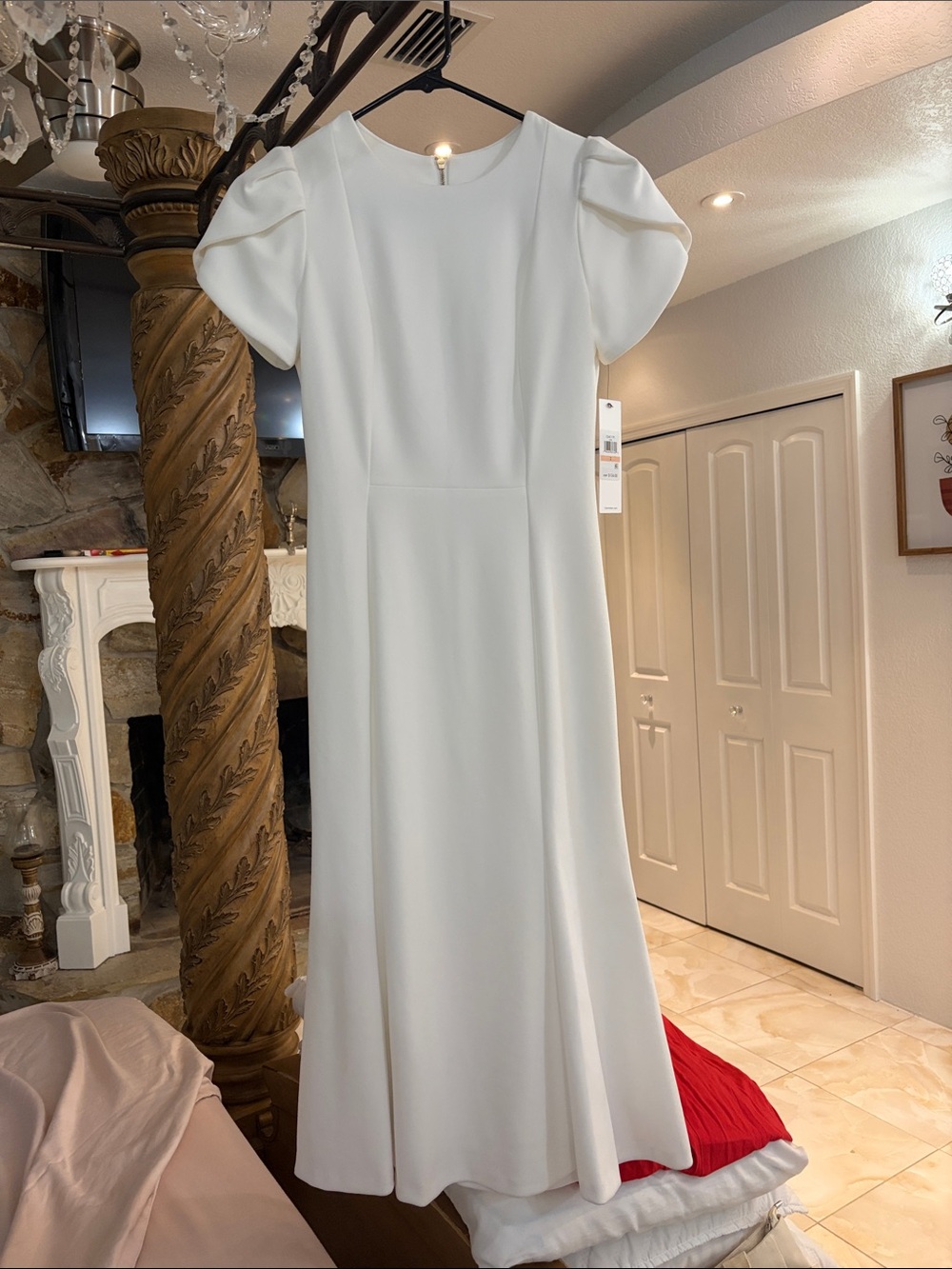 Calvin Klein White Puff-Sleeve Midi Dress